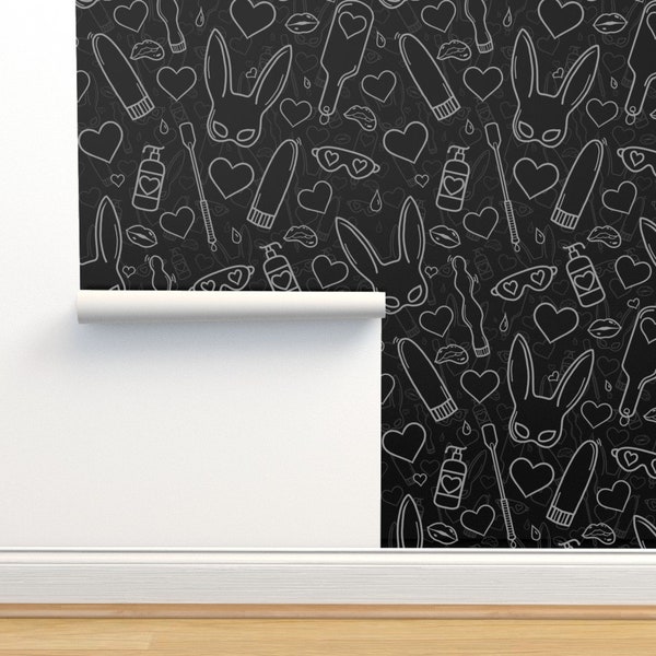 Black And White Commercial Grade Wallpaper - Sex Dungeon by vividchaos - Quilting Heart Love Fun Sexy Wallpaper Double Roll by Spoonflower