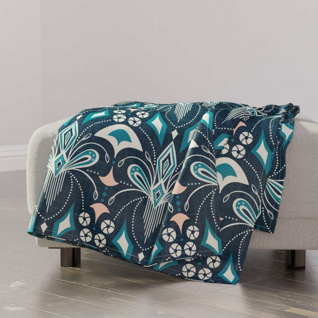 Geometric Art Deco Throw Blanket Gatsby Blue Extra Large by Etsy