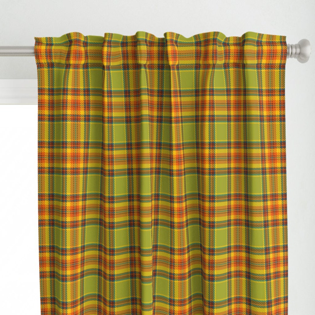 Mod Check Curtain Panel - 70s Plaid Green by B0rwear