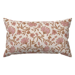 Muted Mauve Floral Lumbar Pillow - Kalami Floral Mauve by holli_zollinger - Feminine Ornate Botanical Rectangle Accent Throw Pillow