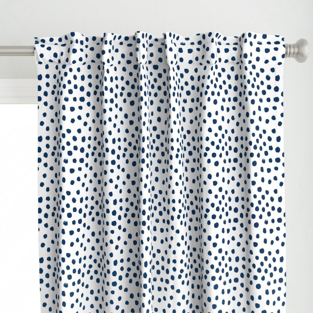 Polka Dot Curtain Panel Navy Dots Painted Dot Spots by Etsy