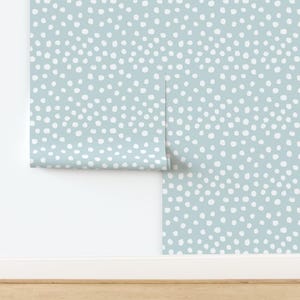 Nursery Dots Non-Pasted Wallpaper Dots Pastel Blue Spot Blue Dots Baby - Soft Blue Dots Spots  by charlottewinter Wallpaper by Spoonflower