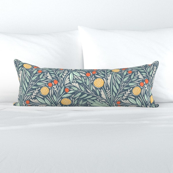 Modern Botanical XL Lumbar Pillow - Astrid by amy_maccready - Dandelions Rosehips Extra Large Rectangle Lumbar Pillow by Spoonflower