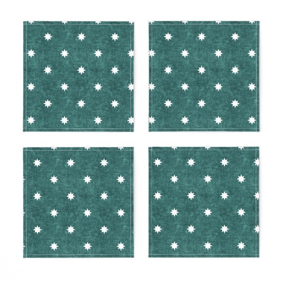 Cocktail Napkins Turquoise Red Star Circle Set of 4 Cocktail Napkins Turquoise Red Star Circle Set of 4