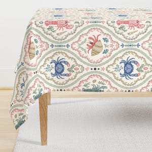Lobster Tablecloth - Crustacean Core by misentangledvision - Crayfish Crab Seaweed Shells Starfish Cotton Sateen Tablecloth by Spoonflower