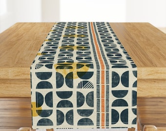 Modern Bauhaus Table Runner - Block Print by elebo_designs - Abstract Geometric Block Print Sun Cotton Sateen Table Runner by Spoonflower