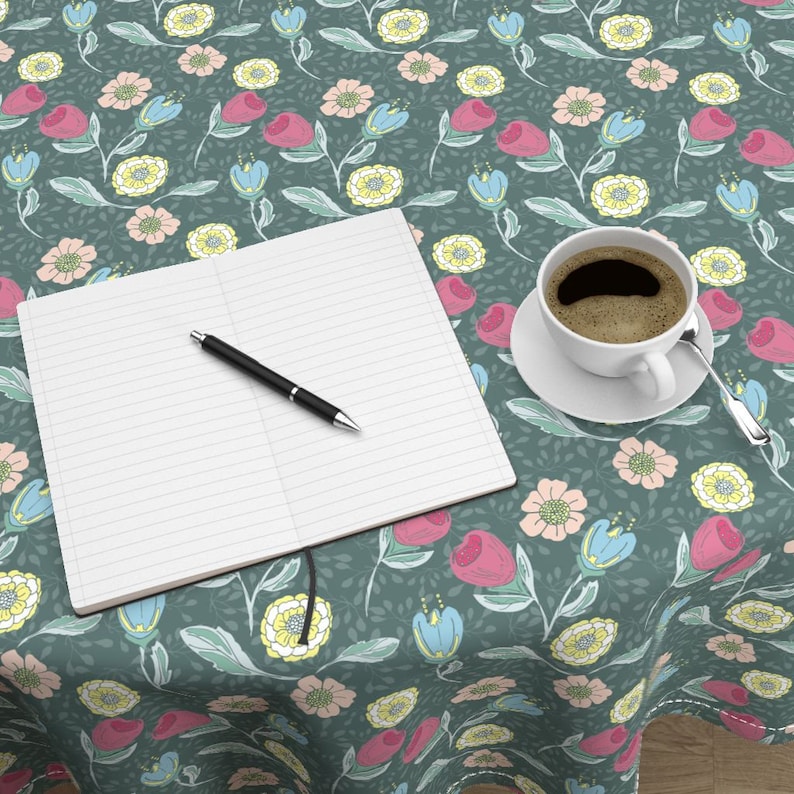 Flowers Round Tablecloth Spring Garden In Forest Green by jac/_slade Woodlands Cotton Sateen Circle Tablecloth by Spoonflower