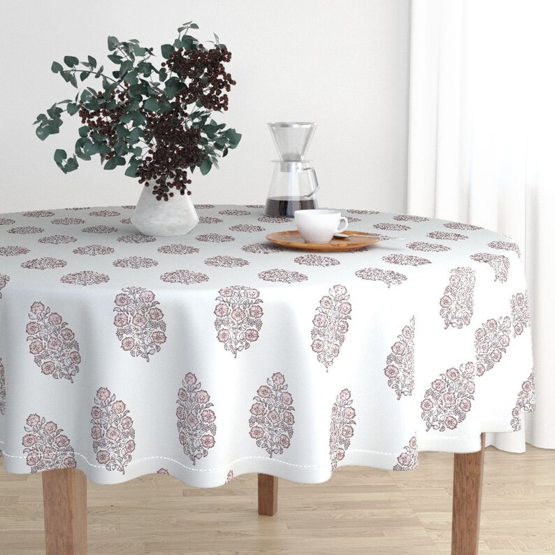 Rose Mughal Flower Blush Pink by jenlats Indian Round Tablecloth Floral Motif Mughal Cotton Sateen Circle Tablecloth by Spoonflower