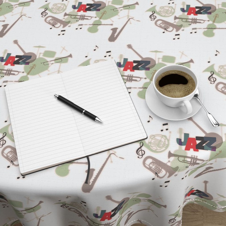 Music Instruments Vintage Cotton Sateen Circle Tablecloth by Spoonflower Jazz Round Tablecloth Jazz Mood With Texture by lucybaribeau