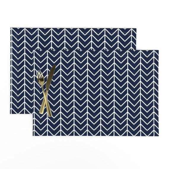 Zig Zag Placemats set of 2 Navy Chevron by Ivieclothco Etsy