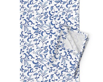 Blue White Botanical Tea Towels (Set of 2) - Blue Leaves by andreasnuggs - Delicate Chinoiserie  Linen Cotton Tea Towels by Spoonflower