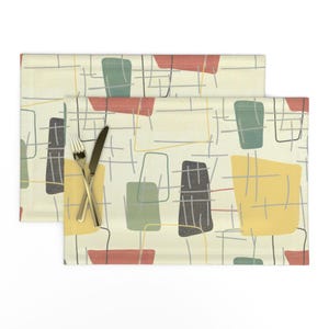 1950s Style Placemats (Set of 2) - Fifties by owlandchickadee - Mid Century Modern Retro Inspired Atomic Era Cloth Placemats by Spoonflower