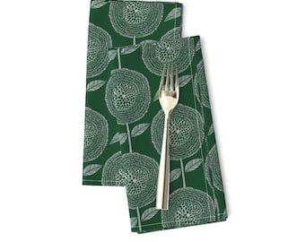 Geometric Dinner Napkins Set of 2 - Floral Retro Mid Mod Midcentury Modern Cloth Napkins - Felice Florals Emerald  by subhashini_narayanan