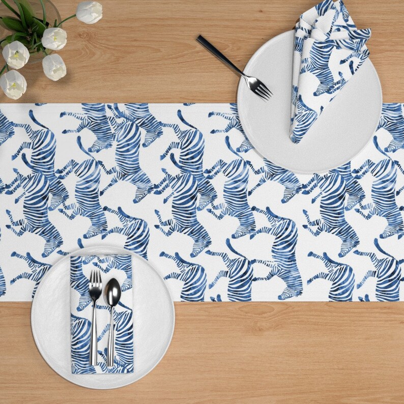 Watercolor Zebra Table Runner Zebras in Blue by Etsy