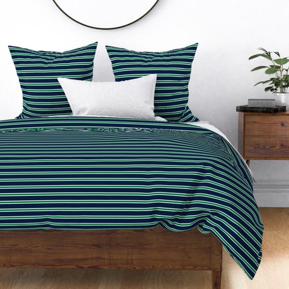 Striped Duvet Cover Rugby Stripe Kelly Green Navy By Etsy