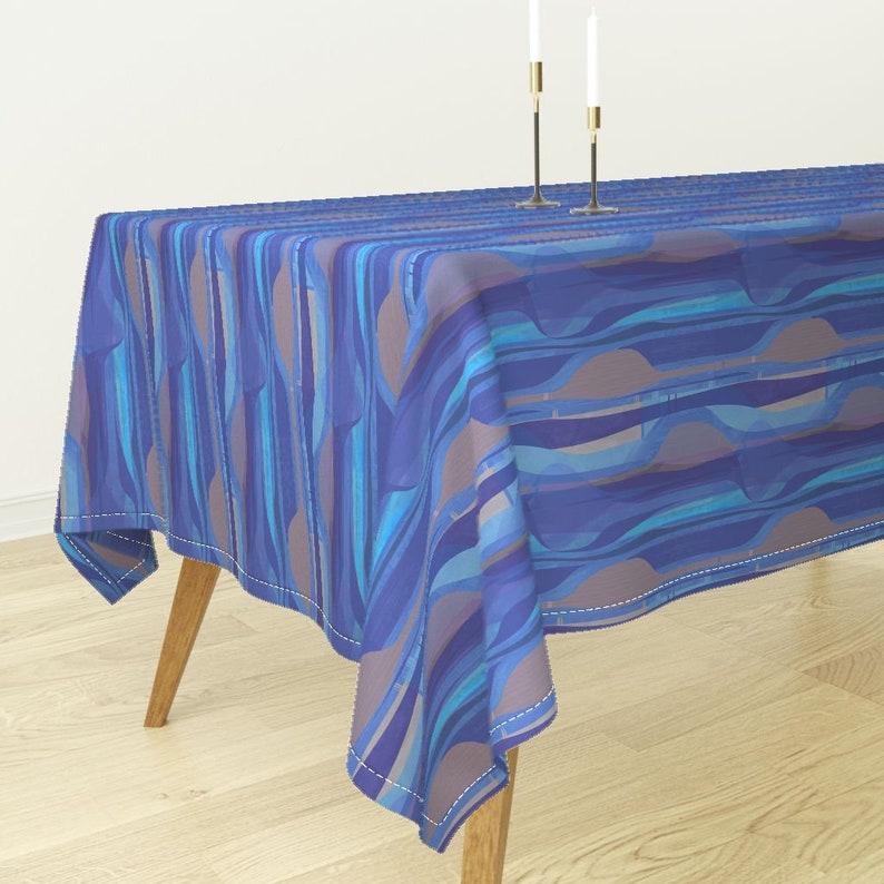 Mid Century Modern Cotton Sateen Tablecloth by Spoonflower Midcentury Abstract Ogee Tablecloth cobalt Blue by wren/_leyland