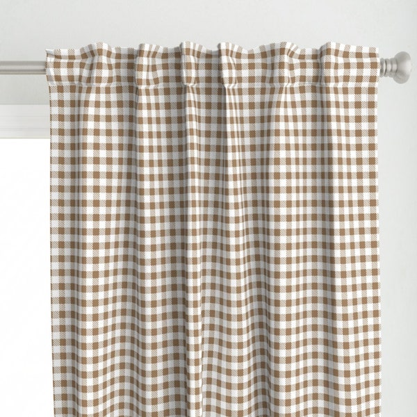 Neutral Curtain Panel - Gingham Check by kristeninstitches - Squares Checkered Earth Tones Custom Curtain Panel by Spoonflower