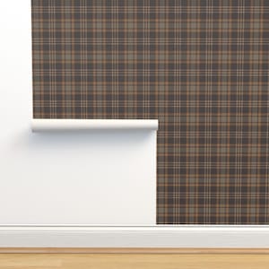 Brown Plaid Non-Pasted Wallpaper - Rich Harvest Plaid by shellyturnerdesigns - Rustic Check Autumn Fall Wallpaper Double Roll by Spoonflower
