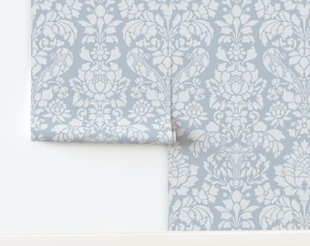 Damask Non-Pasted Wallpaper Victorian Floral Brocade Ornate Linen -  by peacoquettedesigns Wallpaper by Spoonflower