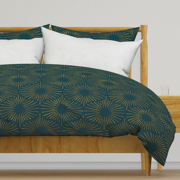 Vintage Bedding - Art Deco Sunshine by hitomikimura - Art Deco Simple Elegant Cotton Sateen Duvet Cover OR Pillow Shams by Spoonflower