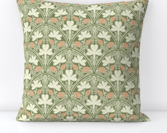 Cuscino decorativo Art Nouveau - Cuscino quadrato decorativo Art Deco con trifoglio, cardo irlandese e motivo floreale - Trifoglio irlandese di lacollinestudio