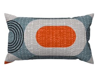 Modern Accent Pillow - Tweedy Mid Century Ovals - Slate Jumbo by ottomanbrim - Geometric Scandi Rectangle Lumbar Throw Pillow by Spoonflower