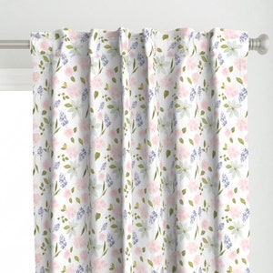 Floral Curtain Panel - Lavender And Roses by mintpeony - Watercolor Botanical Blush Spring Garden Custom Curtain Panel by Spoonflower