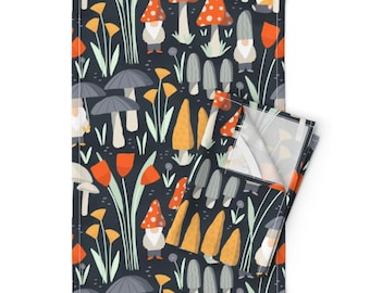 Forest Tea Towels Set of 2 - Gnome Mushroom Mushrooms Toadstools Fungus Fungi Linen Cotton - - Hiding In Plain Sight by amy_maccready