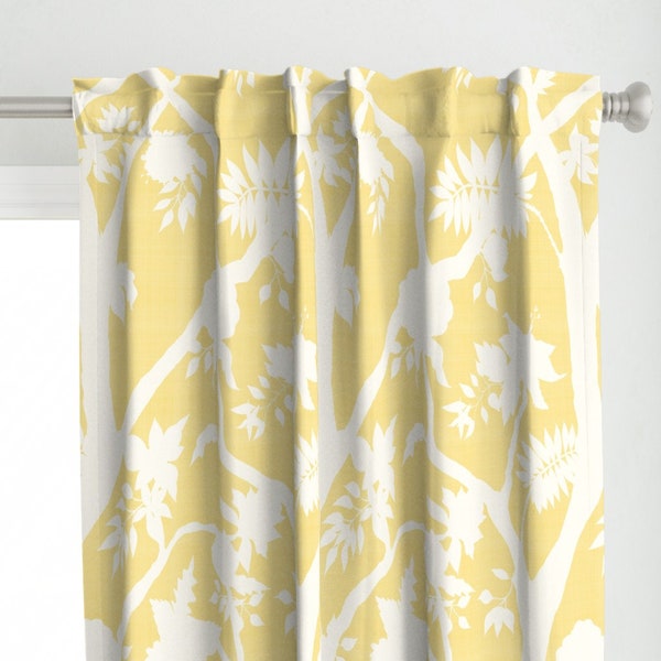 Chinoiserie Curtain Panel - Yellow Peony Branch by danika_herrick - Butter Yellow Cream Floral Timeless Custom Curtain Panel by Spoonflower