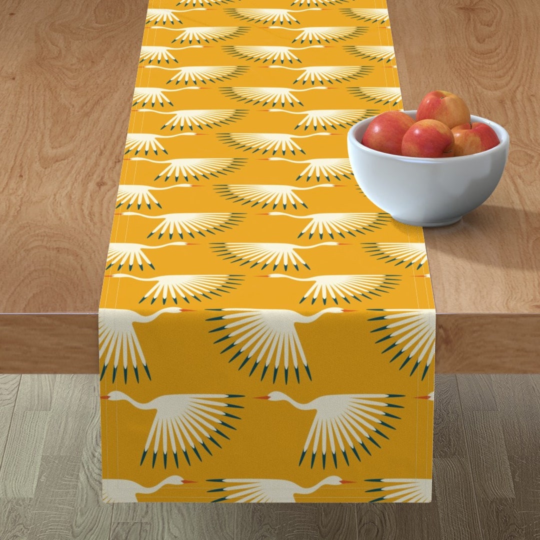 Retro Geometric Table Runner Art Deco Cranes Sunshine by Etsy