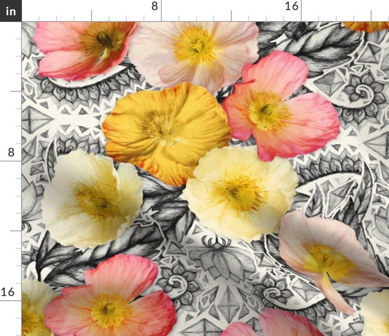- Graphic Poppy Collage by micklyn Set of 2 Flower Garden Hand Drawn Botanical Cloth Napkins by Spoonflower Floral Dinner Napkins