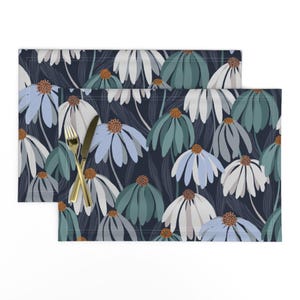 Floral Garden Placemats (Set of 2) - Summer Garden On Navy  by lavish_season - Botanical Summer Daisy Nature  Cloth Placemats by Spoonflower
