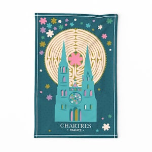 Chartes Cathedral Tea Towel - Ltown-chartres by leventetladiscorde - France Church Architecture Linen Cotton Canvas Tea Towel by Spoonflower