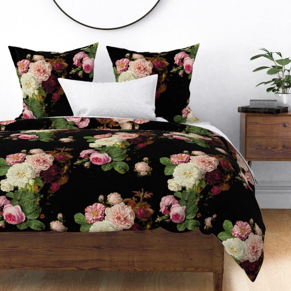 Gothic Floral Duvet Cover Dark Floral Roses On Black By Etsy