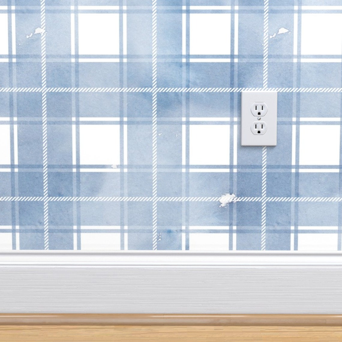 Light Blue Plaid Wallpaper Blue Watercolor Plaid by adenaj | Etsy