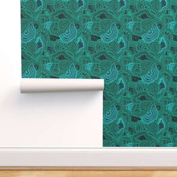 Malachite Abstract Wallpaper Rock Gem Cotton Sateen Flanged Pillow Sham by Spoonflower Large Scale by julia/_gosteva Green Pillow Sham