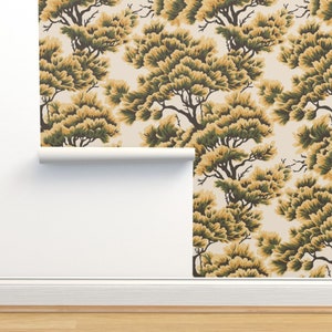 Modern Woodland Non-Pasted Wallpaper - Umbria Golden Woods by holli_zollinger - Farmhouse Golden Woods Wallpaper Double Roll by Spoonflower
