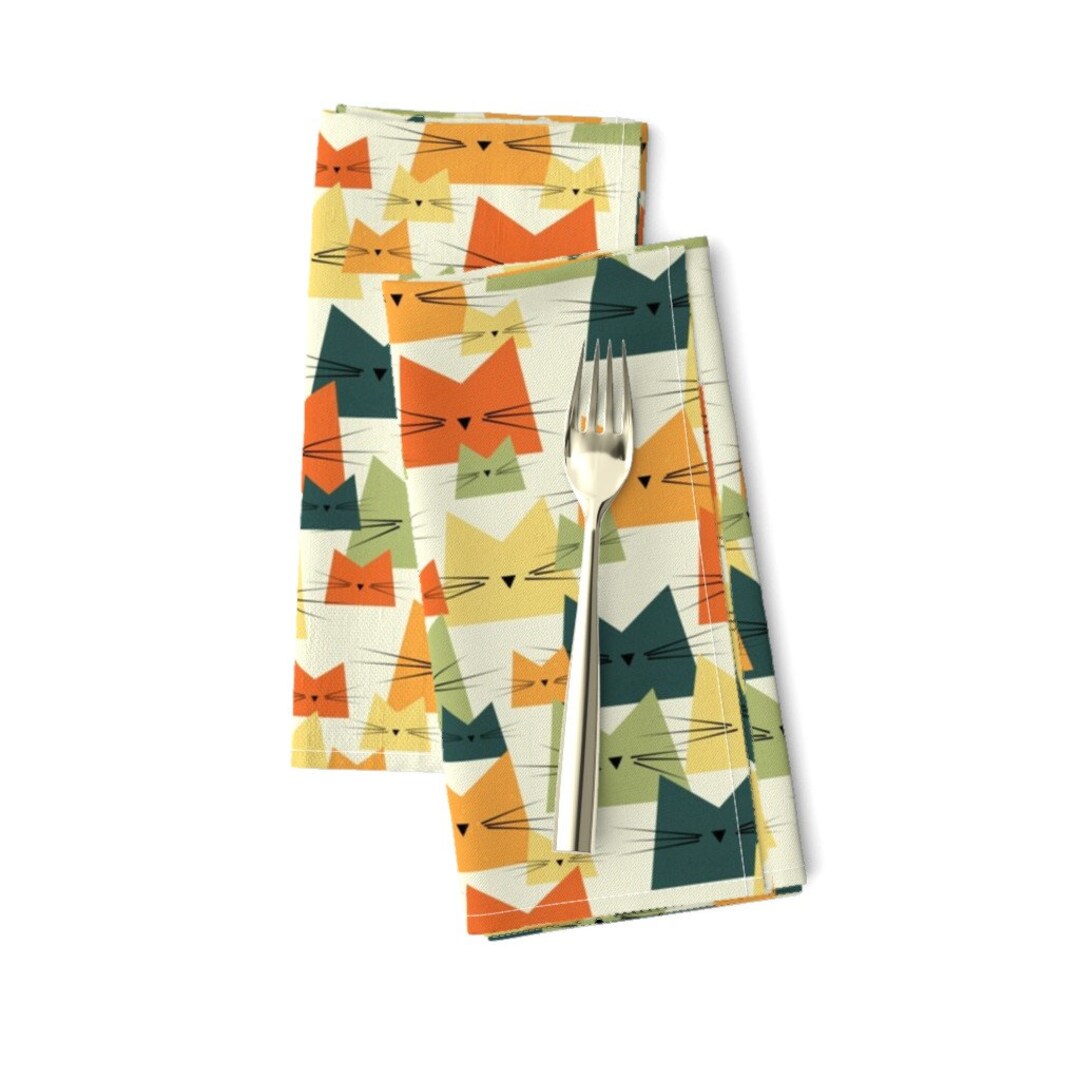 Retro Cats Dinner Napkins set of 2 Geometric Cats by Luciafontes Mid