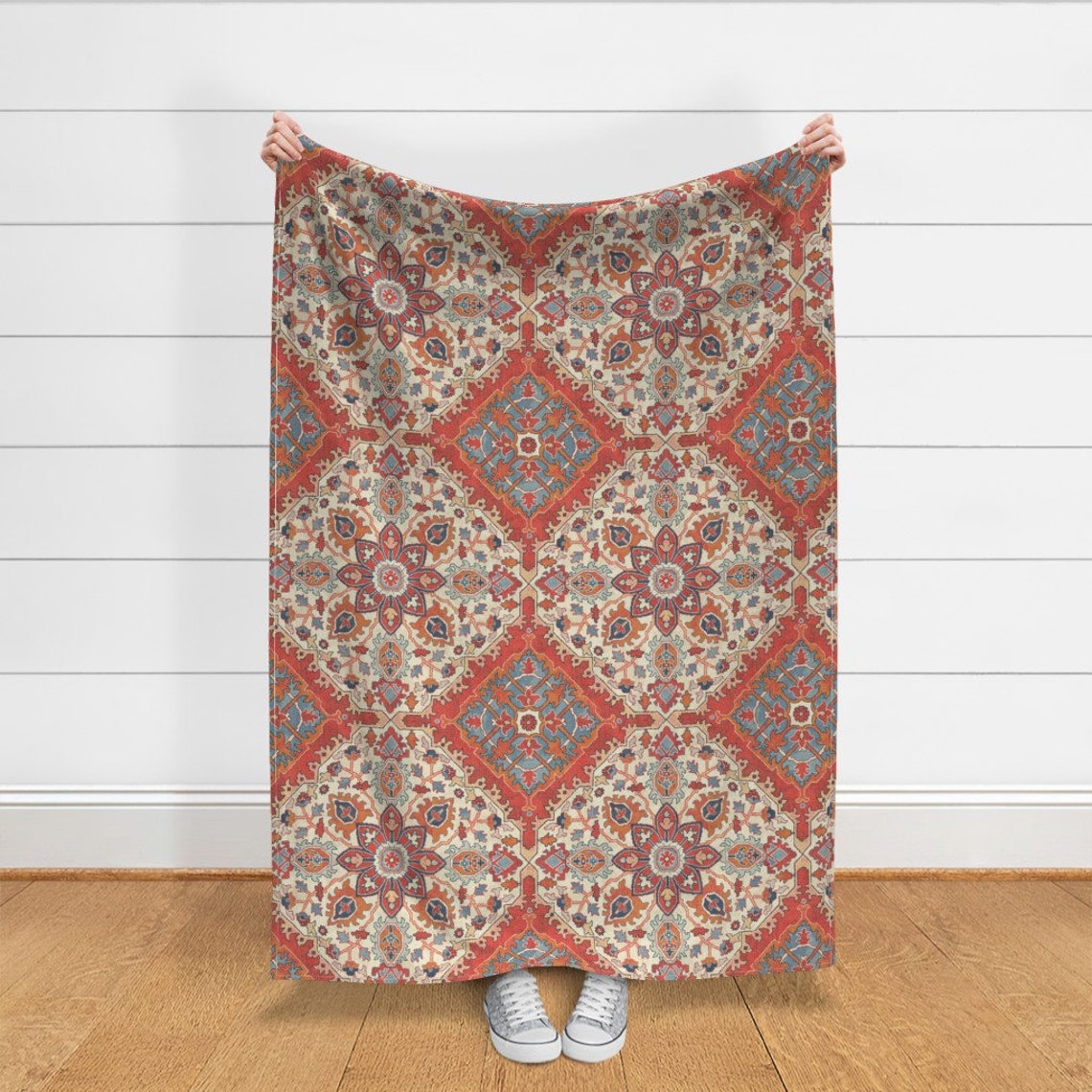 Orange Red Kilim Throw Blanket Fontana Melon by Etsy