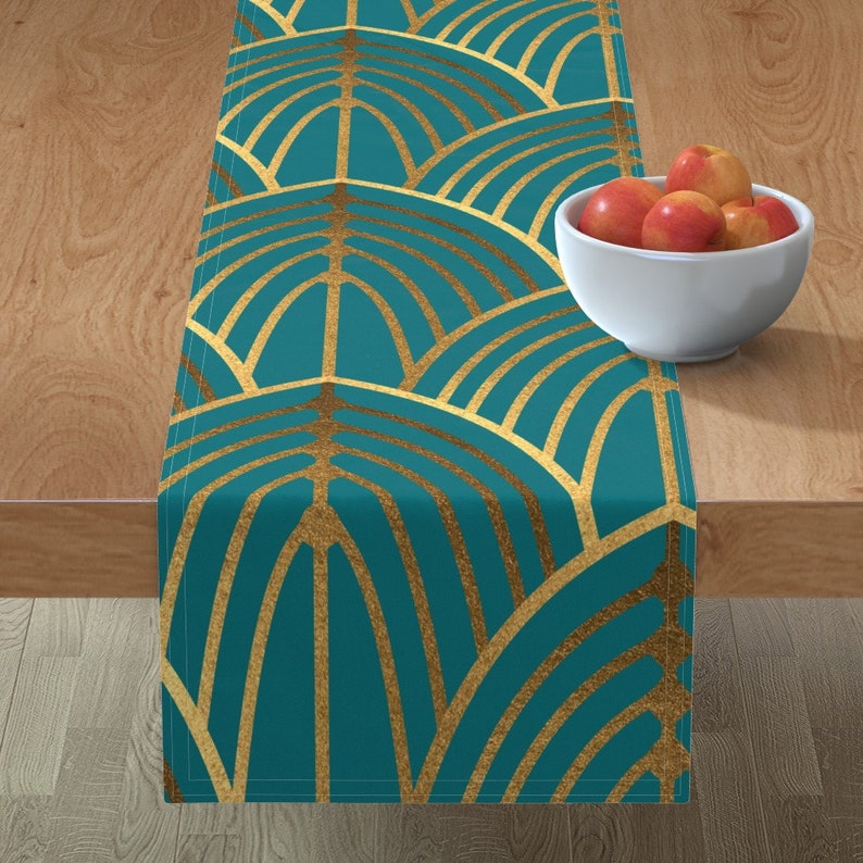 Gold Table Runner Art Deco Arches Teal gran escala de Etsy