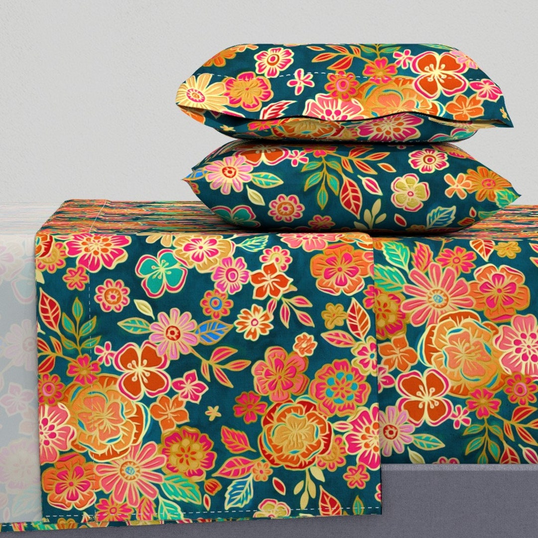 Maximalist Sheets Seventies Floral Large by Micklyn Retro Flowers Jewel