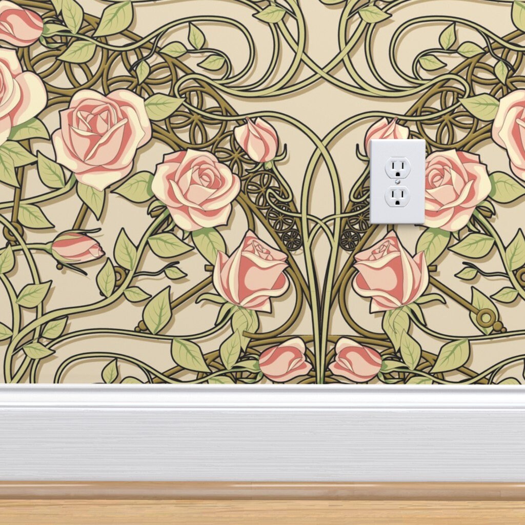 Vintage Roses Wallpaper Art Nouveau Roses by Analinea Pale Etsy