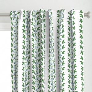 Striped Vines Curtain Panel - Berry Vine Stripe by danika_herrick - Green Blue Nursery Kitchen French Custom Curtain Panel by Spoonflower