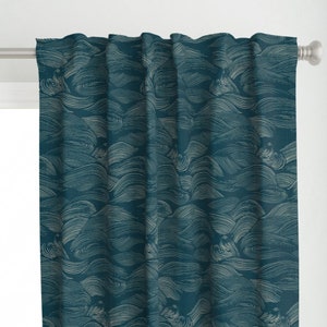 Blue Waves Curtain Panel - The Water Blue by ceciliamok - Abstract Water Sea Ocean Marine Teal Blue Custom Curtain Panel by Spoonflower