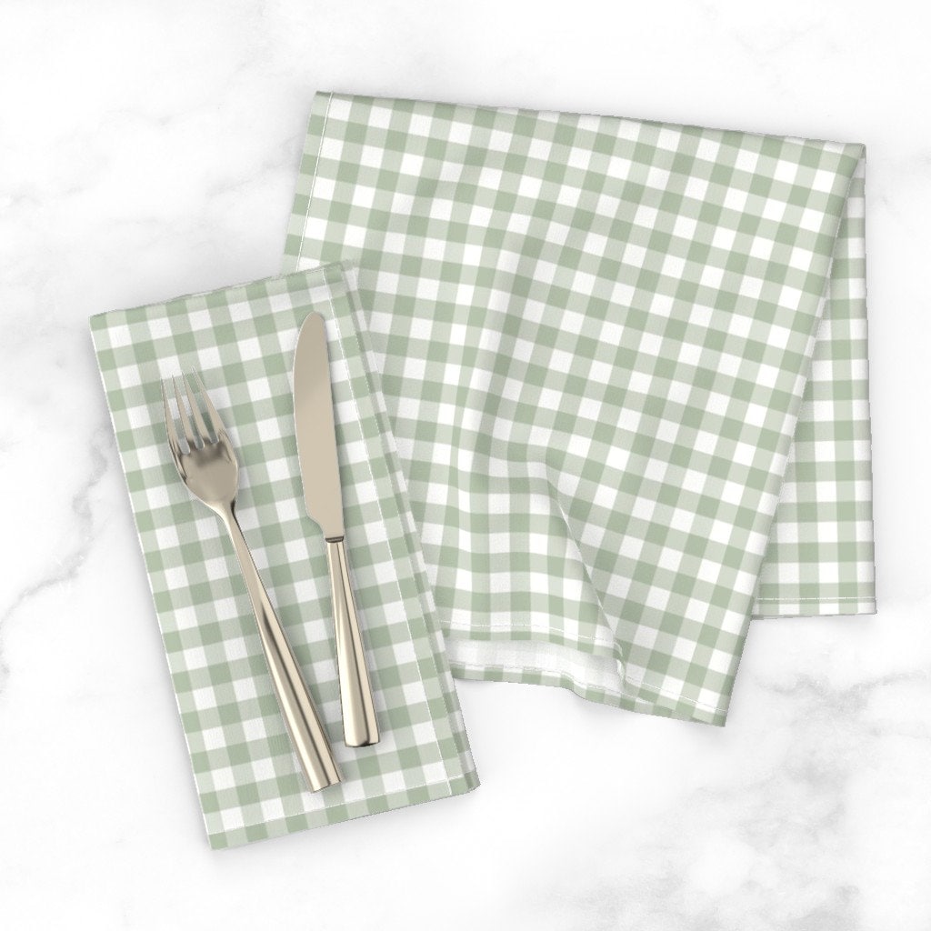 Discover Green Buffalo Napkins  - Sage Green Gingham - Gender Neutral Springtime Picnic Napkins