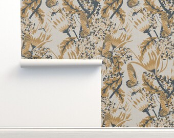 Refined Boho Non-Pasted Wallpaper Floral Botanical Farmhouse - Boheme Neutral by holli_zollinger Wallpaper Double Roll by Spoonflower