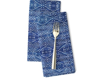 Mud Cloth Dinner Napkins (Set of 2) - Denim_light_boho_indigo by holli_zollinger - Shibori Idigo Geometric Cloth Napkins by Spoonflower