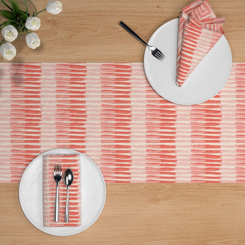 Painterly Blush Blush And Coral Cotton Sateen Table Runner by Spoonflower Coral Stripes Table Runner Coral Stripes by juliaschumacher