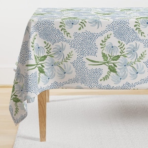 Preppy Blue Floral Tablecloth - Bouquet Blue by danika_herrick - Pastel Botanical Spring Garden Blue Cotton Sateen Tablecloth by Spoonflower