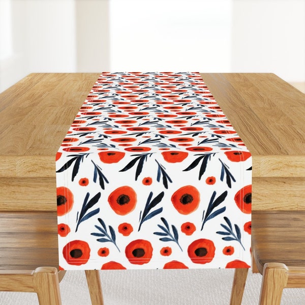 Scandinavian Modern Table Runner - Red Poppy Field by mishazadeh - Poppy Print Red Poppies Cotton Sateen Table Runner by Spoonflower